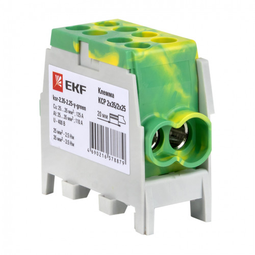 Клемма распределительная КСР с двойным винтом 2x35/2x25 желто-зеленая EKF