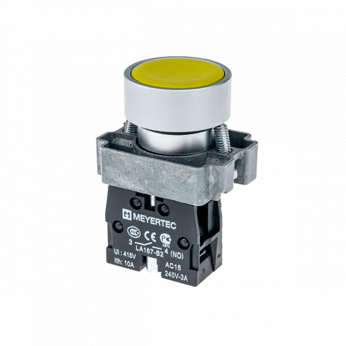 Кнопка плоская желтая, 1NO, металл MTB2-BAZ115