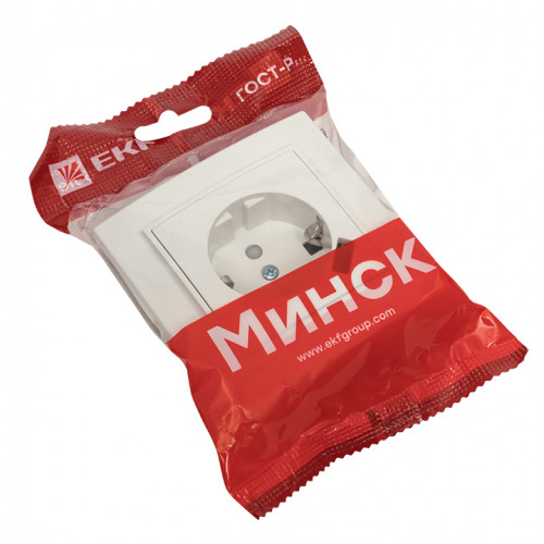 Минск Розетка 1-местная СП с/з 16А белая с защ. штор. с USB 1А EKF