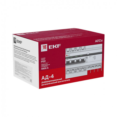 Диф. автомат 4P 10А 30мА тип АС х-ка C эл. 4,5кА АД-4 EKF