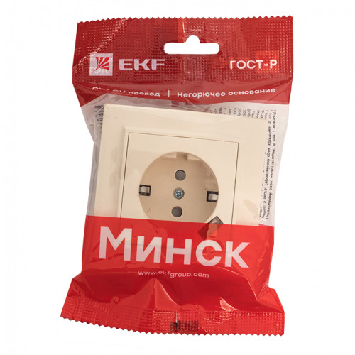 Минск Розетка 1-местная СП с/з 16А беж. с защ. штор. с USB 1А EKF