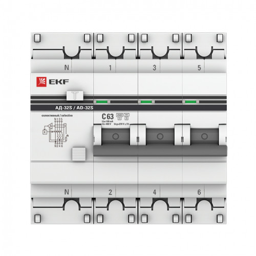 АД-32 3P+N (S) 63А (С) 100мА тип (АС) эл. 4,5кА EKF PROxima