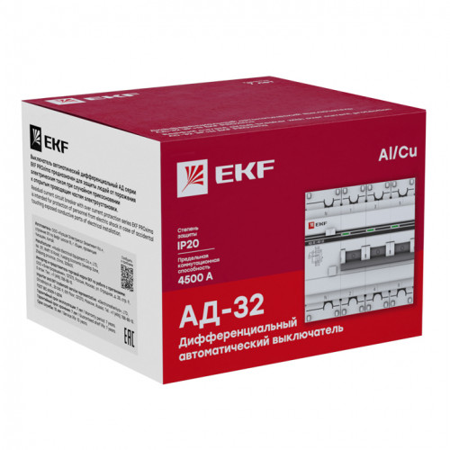 АД-32 3P+N 20А (С) 30мА тип (АС) эл. 4,5кА EKF PROxima